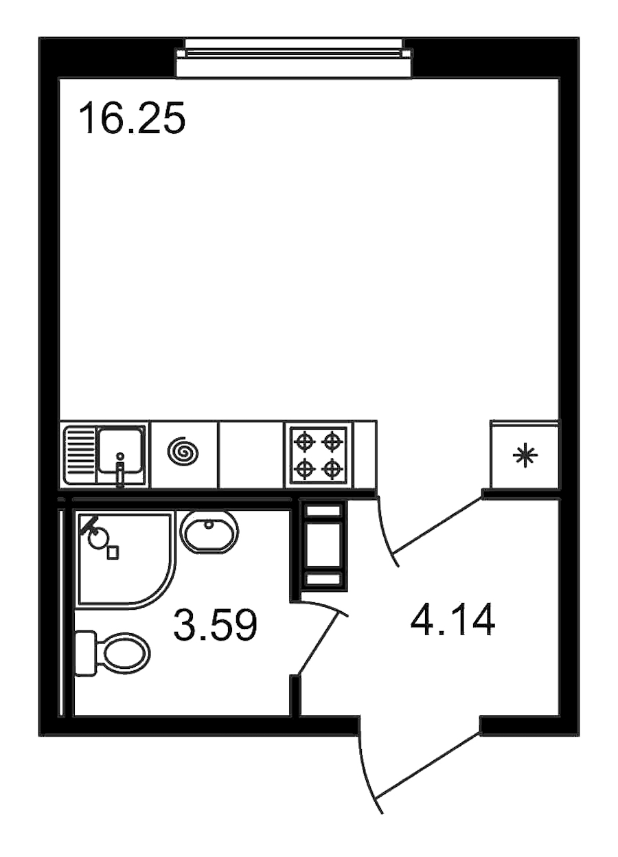 Квартира студия 23.98 м², 2/15 эт., ЖК «Новые горизонты»